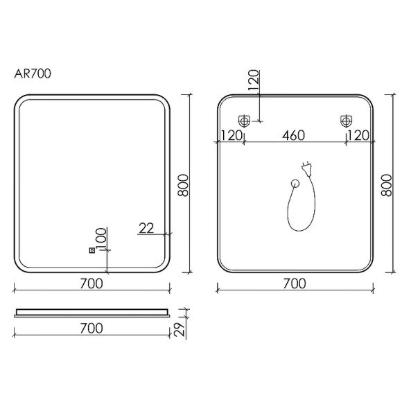 Зеркало Sancos Arcadia 70 AR700 с подсветкой с сенсорным выключателем Зеркало Sancos Arcadia 70 AR700 с подсветкой с сенсорным выключателем