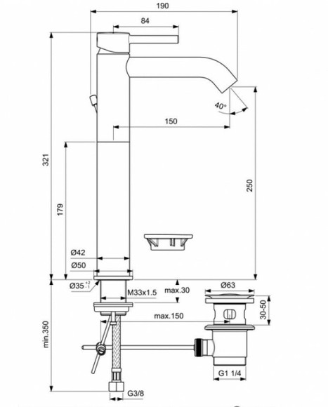 Смеситель для раковины Ideal Standard Ceraline BC194XG Черный шелк