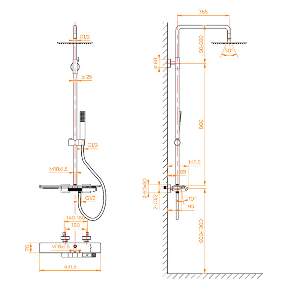 Душевая система RGW Shower Panels SP-34G 51140134-06 с термостатом Золото браш
