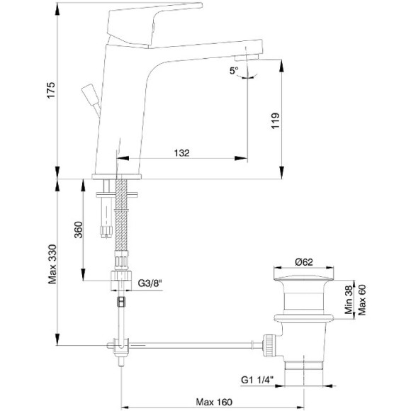Смеситель для раковины E.C.A. Tiera 102188012EX Хром Смеситель для раковины E.C.A. Tiera 102188012EX Хром