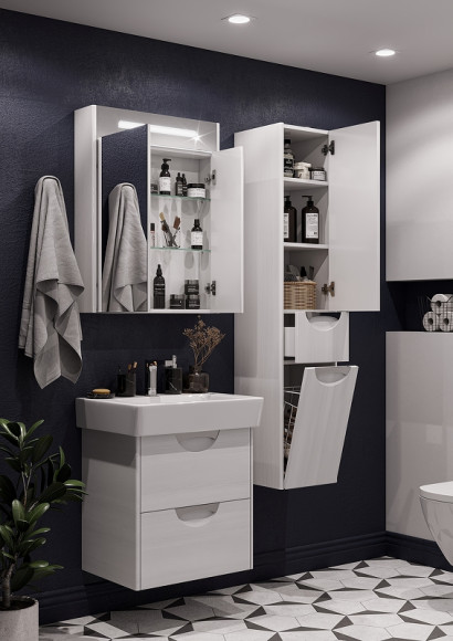 Шкаф пенал Aquaton Сильва 32 R 1A215603SIW7R подвесной с бельевой корзиной Дуб полярный Шкаф пенал Aquaton Сильва 32 R 1A215603SIW7R подвесной с бельевой корзиной Дуб полярный