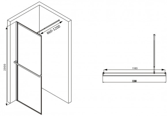Душевая перегородка Abber Immer Offen 120 AG60120B8 профиль Черный стекло прозрачное Душевая перегородка Abber Immer Offen 120 AG60120B8 профиль Черный стекло прозрачное