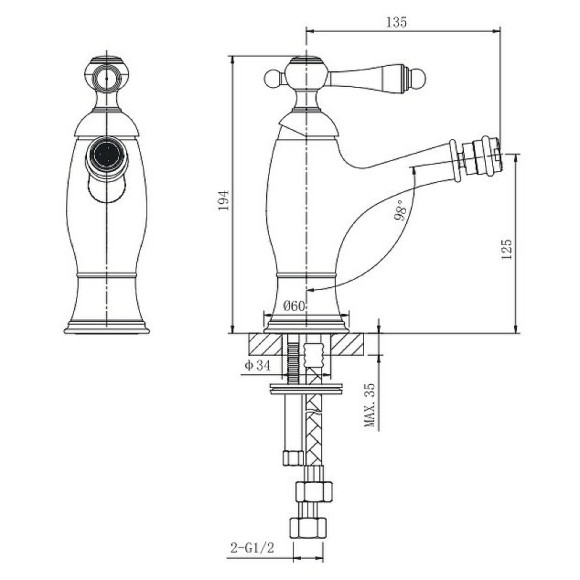 Смеситель для биде Caprigo Fonte 12-533-crm Хром