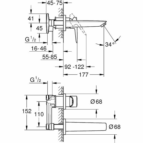 Смеситель для раковины Grohe BauEdge New 20474001 Хром