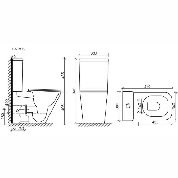 Унитаз компакт Ceramicanova Cubic CN1803-B без бачка и с сиденьем Микролифт Унитаз компакт Ceramicanova Cubic CN1803-B без бачка и с сиденьем Микролифт