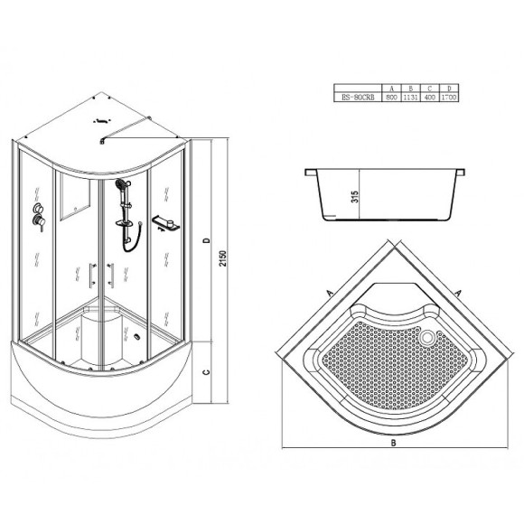 Душевая кабина Esbano ES-80CRB 80x80 ESKB80CRB без гидромассажа