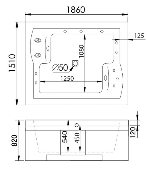Акриловая ванна Gemy 186х151 G9052 II K R с гидромассажем Акриловая ванна Gemy 186х151 G9052 II K R с гидромассажем
