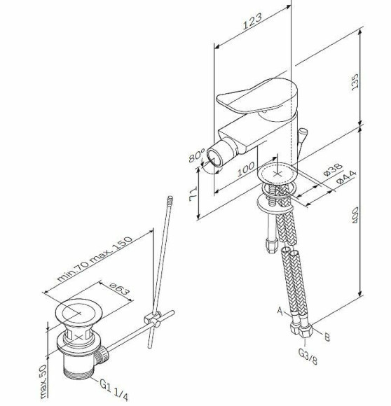 Смеситель для биде AM.PM X-Joy F85A83100 с донным клапаном Хром