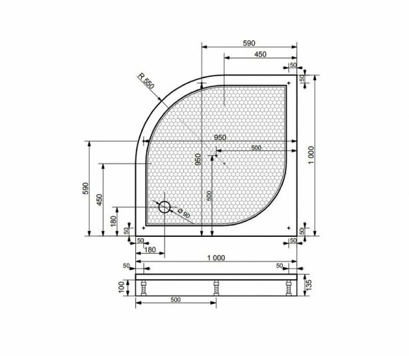 Душевой поддон из искусственного камня Эстет Омега 100х100 ФР-00000763 Белый