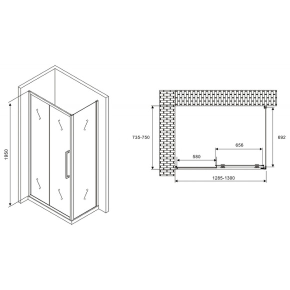 Душевой уголок Abber Schwarzer Diamant 130x75 AG30130H-S75 профиль Хром стекло прозрачное Душевой уголок Abber Schwarzer Diamant 130x75 AG30130H-S75 профиль Хром стекло прозрачное