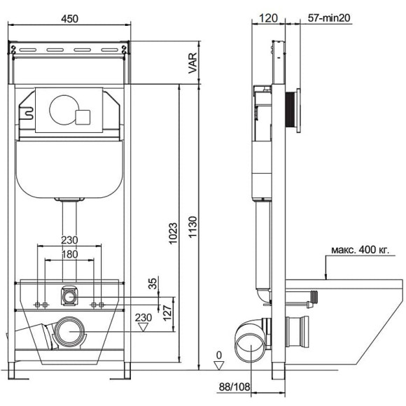 Инсталляция Aquanika Basic 10.702.45B.02.10 для унитаза с клавишей смыва Хром Инсталляция Aquanika Basic 10.702.45B.02.10 для унитаза с клавишей смыва Хром