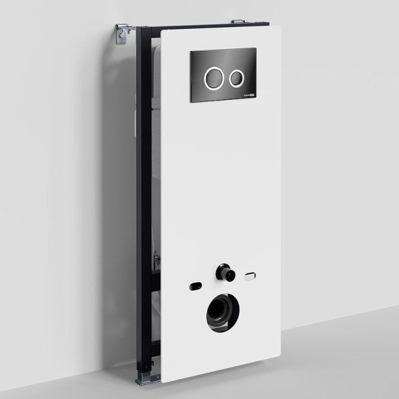 Инсталляция WasserKRAFT Abens 20TLT.010.ME.WH.PB01 для унитаза Белое стекло с Черной глянцевой клавишей смыва Инсталляция WasserKRAFT Abens 20TLT.010.ME.WH.PB01 для унитаза Белое стекло с Черной глянцевой клавишей смыва