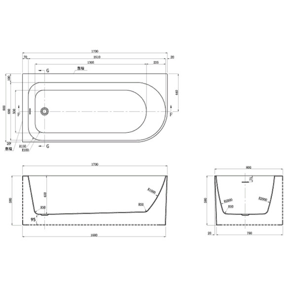 Акриловая ванна Azario Luton 170х80 LUT17080 L без гидромассажа Акриловая ванна Azario Luton 170х80 LUT17080 L без гидромассажа