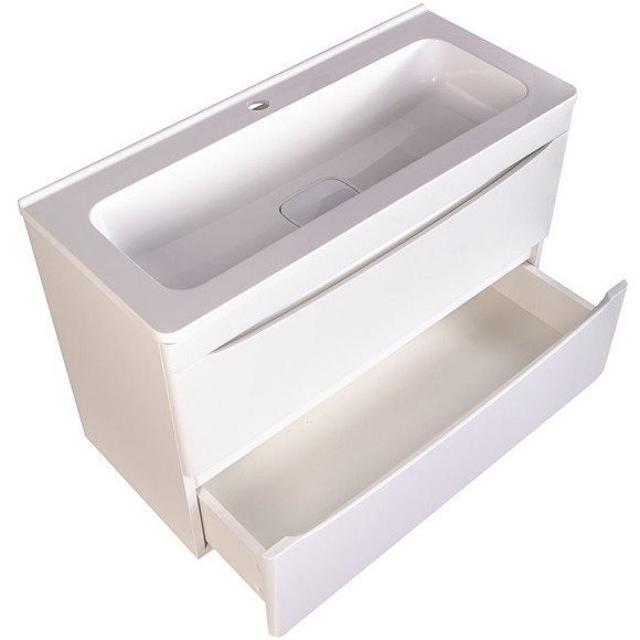 Тумба под раковину Style Line Бергамо мини 90 Люкс Plus СС-00002364 подвесная Белая антискрейч Тумба под раковину Style Line Бергамо мини 90 Люкс Plus СС-00002364 подвесная Белая антискрейч