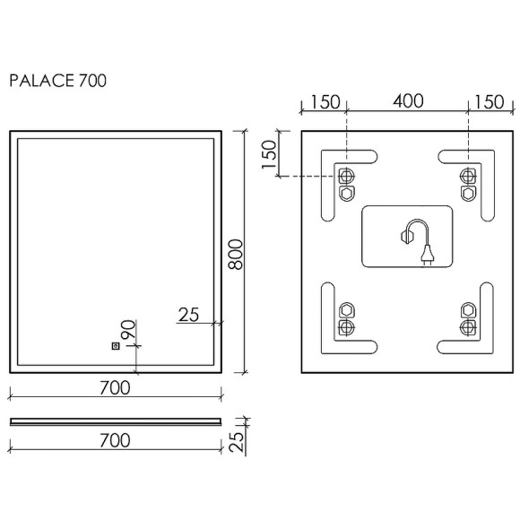 Зеркало Sancos Palace 70 PA700 с подсветкой с сенсорным выключателем Зеркало Sancos Palace 70 PA700 с подсветкой с сенсорным выключателем