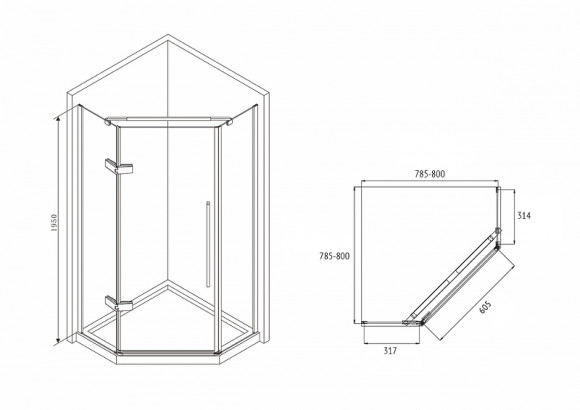 Душевой уголок Abber Ewiges Wasser 80х80 AG05080B профиль Черный стекло прозрачное