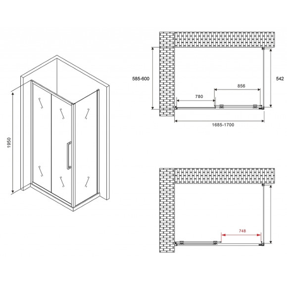 Душевой уголок Abber Schwarzer Diamant 170x60 AG30170MH-S60M профиль Хром стекло матовое Душевой уголок Abber Schwarzer Diamant 170x60 AG30170MH-S60M профиль Хром стекло матовое