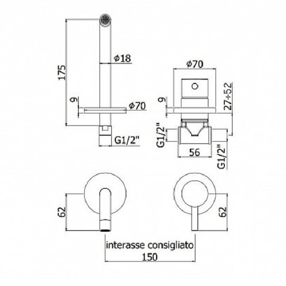 Смеситель для раковины Paffoni Light LIG006CR70 Хром