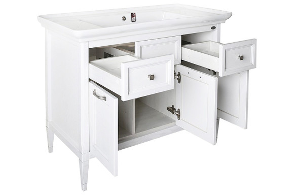 Тумба под раковину ASB-Woodline Гранда 105 11486 Белая с патиной Серебро Тумба под раковину ASB-Woodline Гранда 105 11486 Белая с патиной Серебро