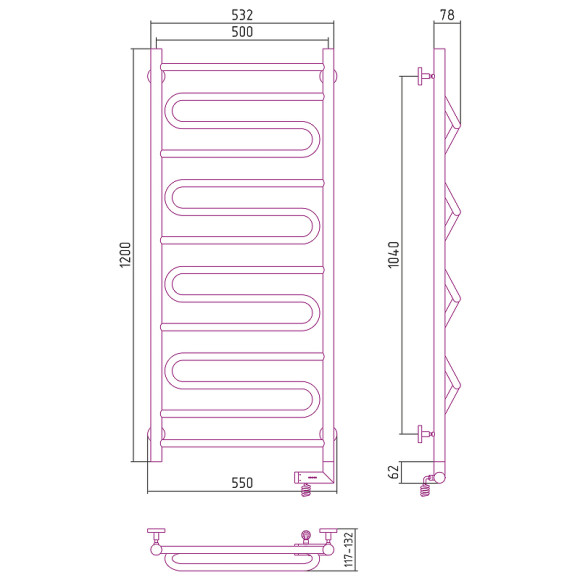 Электрический полотенцесушитель Сунержа Элегия 2.0 1200x500 R 00-5219-1250 Хром