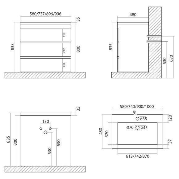 Тумба под раковину Art&Max Family-750-3C-PIA-PE Бетон Экзотик Тумба под раковину Art&Max Family-750-3C-PIA-PE Бетон Экзотик