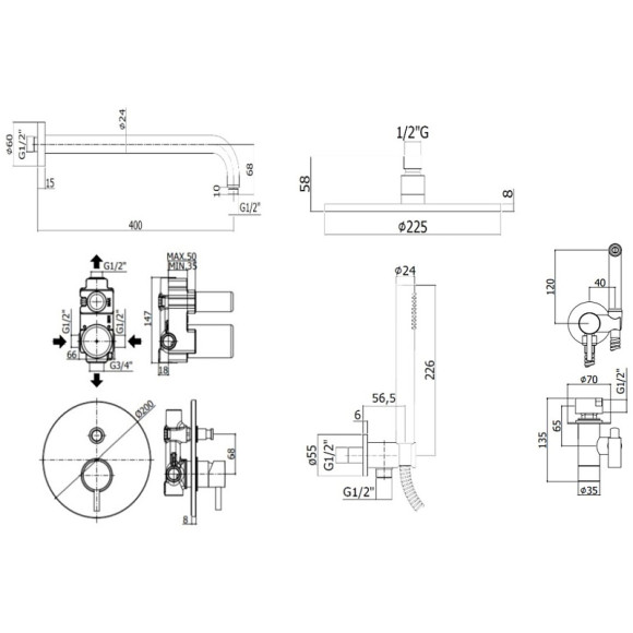 Душевая система Paffoni Light KITZLIG015HG с гигиеническим душем Золото медовое