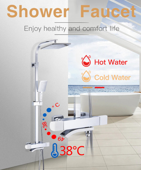 Душевая система Gappo G07 G2407-50 с термостатом Белая Хром