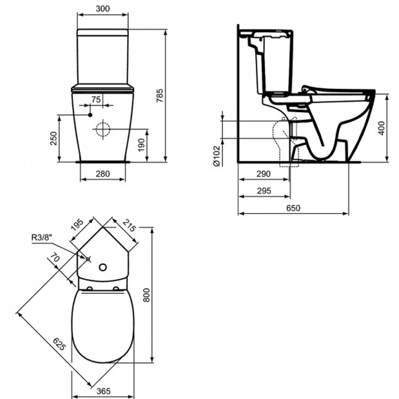 Унитаз компакт Ideal Standard Connect E803601 без бачка и сиденья Унитаз компакт Ideal Standard Connect E803601 без бачка и сиденья