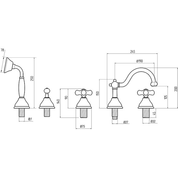 Смеситель на борт ванны Migliore Provance 19464 Бронза Смеситель на борт ванны Migliore Provance 19464 Бронза
