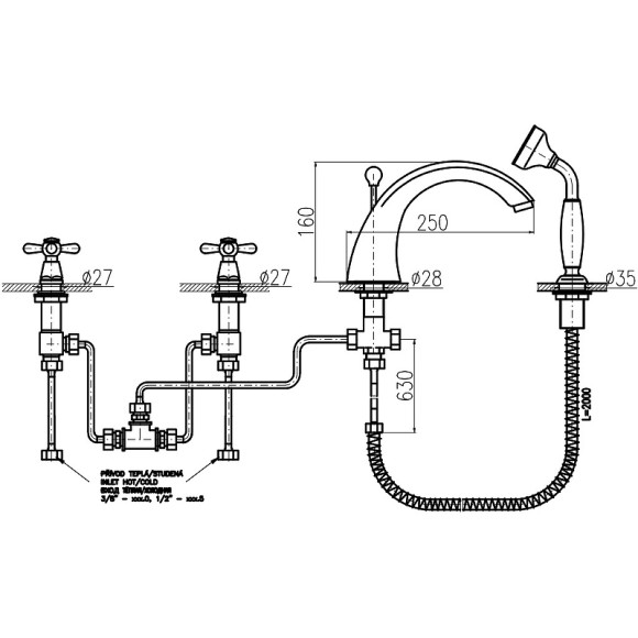 Смеситель на борт ванны Rav Slezak Morava retro MK169.5S Хром Смеситель на борт ванны Rav Slezak Morava retro MK169.5S Хром