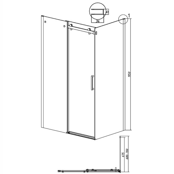 Душевая стенка Grossman Classic 70 200.K33.04.70.21.10 профиль Черный матовый стекло тонированное