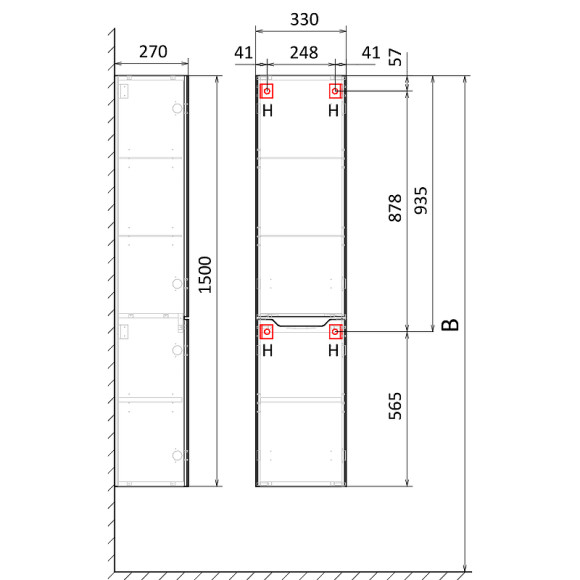 Шкаф пенал Raval Statik 33 Sta.04.150/P/W подвесной Белый