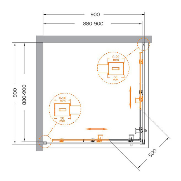 Душевой уголок Cezares Relax-304 90x90 RELAX-304-A-2-90-C-GM профиль Оружейная сталь стекло прозрачное