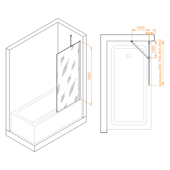 Шторка на ванну RGW Screens SC-151 60х150 351115106-31 профиль Хром стекло тонированное