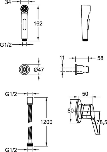 Гигиенический душ со смесителем Jacob Delafon Elate E24610-BL Черный матовый