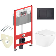 Комплект унитаза BelBagno Uno BB3105CHR/SC с инсталляцией Tece Now 9400414 с сиденьем Микролифт и Черной матовой клавишей смыва Комплект унитаза BelBagno Uno BB3105CHR/SC с инсталляцией Tece Now 9400414 с сиденьем Микролифт и Черной матовой клавишей смыва