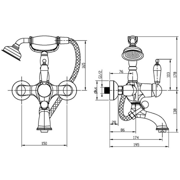 Смеситель для ванны Boheme Tradizionale Oro 283-MR-W Золото Смеситель для ванны Boheme Tradizionale Oro 283-MR-W Золото