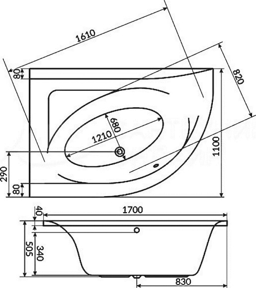 Акриловая ванна Excellent Aquarella 170x110 L WAEX.ARL17WH без гидромассажа