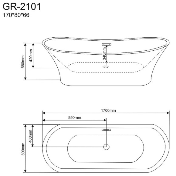 Акриловая ванна Grossman Galaxy 170х80 GR-2101 без гидромассажа Акриловая ванна Grossman Galaxy 170х80 GR-2101 без гидромассажа