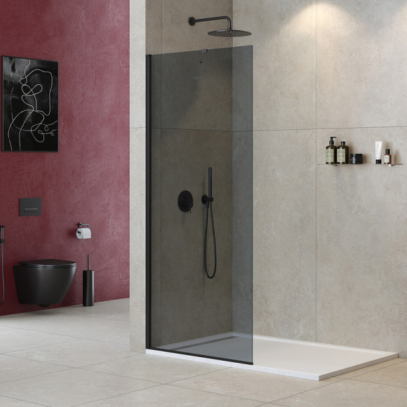 Душевая перегородка Cezares Liberta 90 LIBERTA-L-1-TB-90-GR-NERO профиль Черный матовый стекло серое Душевая перегородка Cezares Liberta 90 LIBERTA-L-1-TB-90-GR-NERO профиль Черный матовый стекло серое