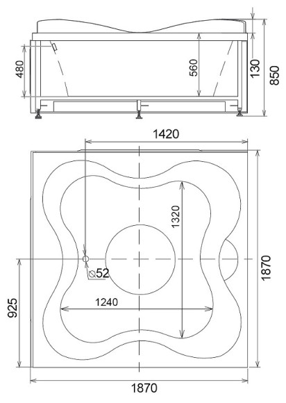 Акриловая ванна Gemy 187х187 G9089 O R с гидромассажем Акриловая ванна Gemy 187х187 G9089 O R с гидромассажем