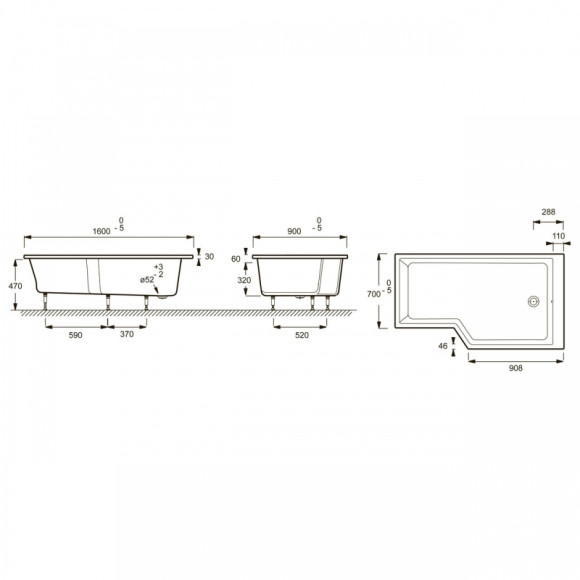Акриловая ванна Jacob Delafon Bain Douche Neo 160x90 R E6D000R-00 без гидромассажа Акриловая ванна Jacob Delafon Bain Douche Neo 160x90 R E6D000R-00 без гидромассажа