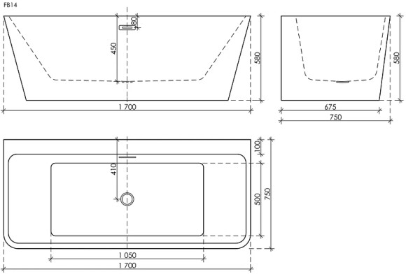 Акриловая ванна Sancos Square 170x75 FB14 без гидромассажа