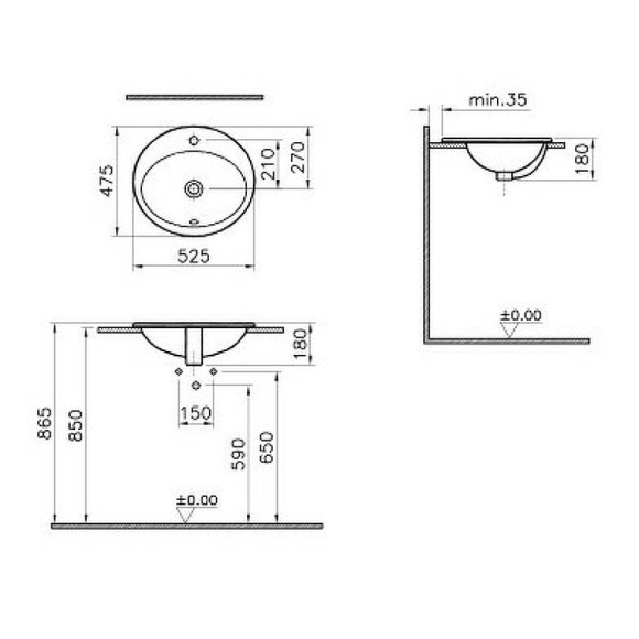 Раковина Vitra S20 53 5468B003-0001 Белая