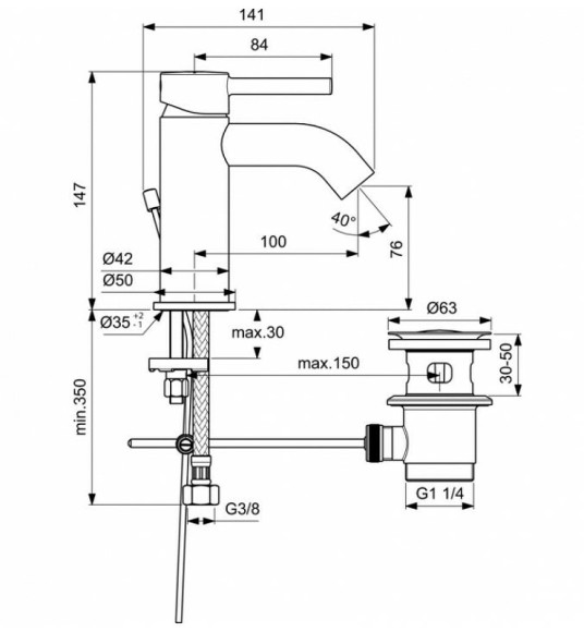 Смеситель для раковины Ideal Standard Ceraline BC193XG Черный шелк