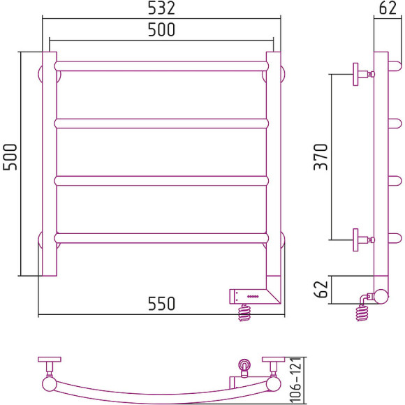 Электрический полотенцесушитель Сунержа Галант 2.0 500x500 R 12-5201-5050 Белый