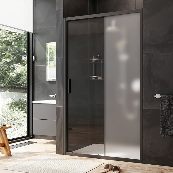 Душевая дверь AM.PM Gem 120 W90G-120-1-195BM профиль Черный матовый стекло матовое-прозрачное Душевая дверь AM.PM Gem 120 W90G-120-1-195BM профиль Черный матовый стекло матовое-прозрачное