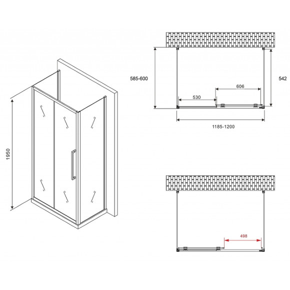 Душевой уголок Abber Schwarzer Diamant 120x60 AG30120BH-S60B-S60B профиль Черный стекло прозрачное Душевой уголок Abber Schwarzer Diamant 120x60 AG30120BH-S60B-S60B профиль Черный стекло прозрачное