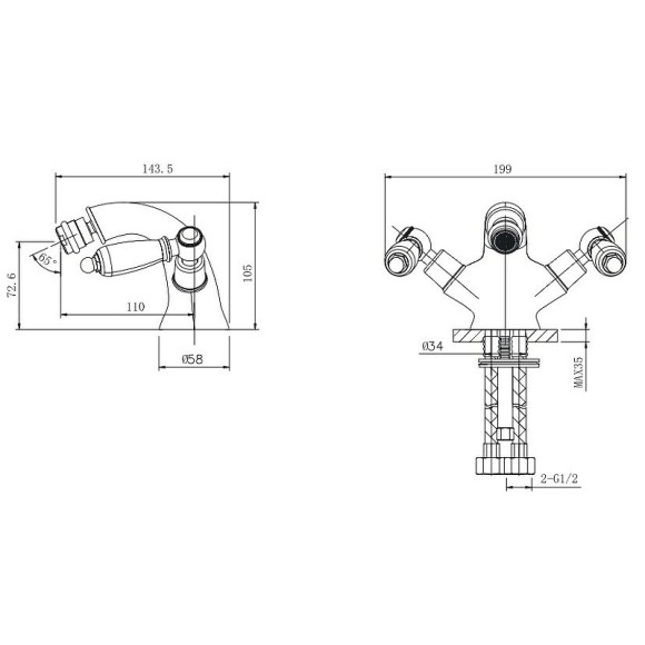 Смеситель для биде Caprigo Adria-Classic 03-530-vot Бронза Смеситель для биде Caprigo Adria-Classic 03-530-vot Бронза