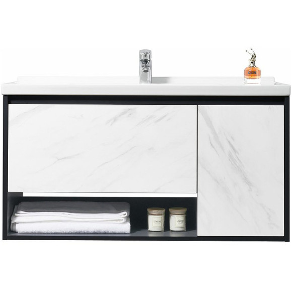 Тумба с раковиной Orans BC-0903 100 9031000 подвесная Dark grey White marble